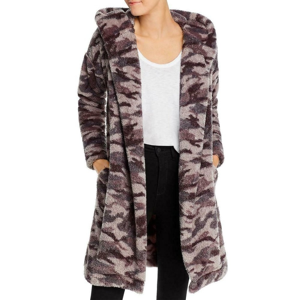 b new york - Women's Cardigan Jacket - Fleece Hooded - Teddy Camo